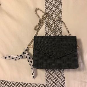Zara Black Wicker Bag with Chain Strap & Scarf